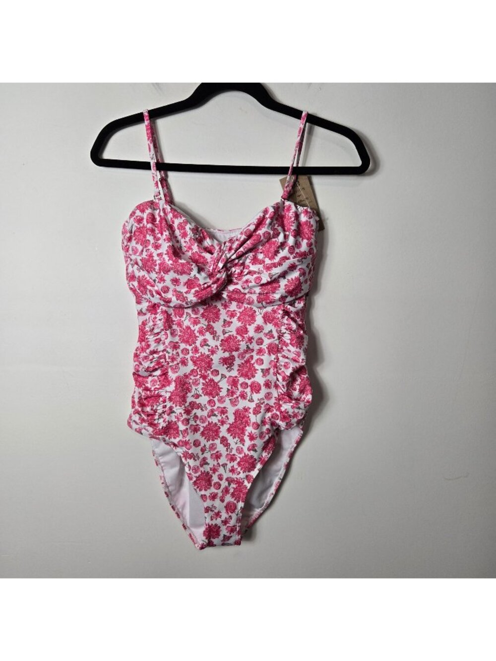 Albion Size M The Braid One-Piece Athena Pink Floral Ruched Removable Straps NEW